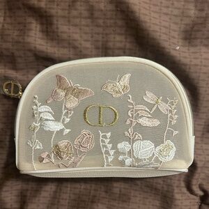 DIOR FLORAL EMBROIDERED MESH MAKEUP TRAVEL BAG POUCH